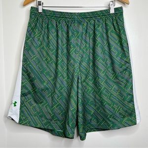 Men’s Under Armour Shorts Loose Fit Large 9” inseam Green Geometric Pattern